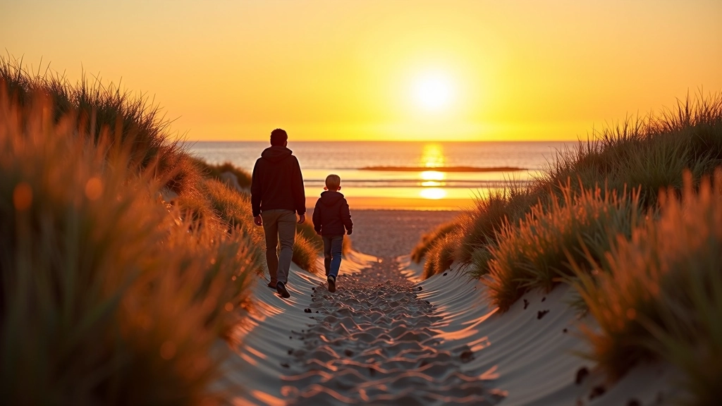 Wandeling langs de duinen van Zeeland bij zonsondergang, rustig strandgezicht